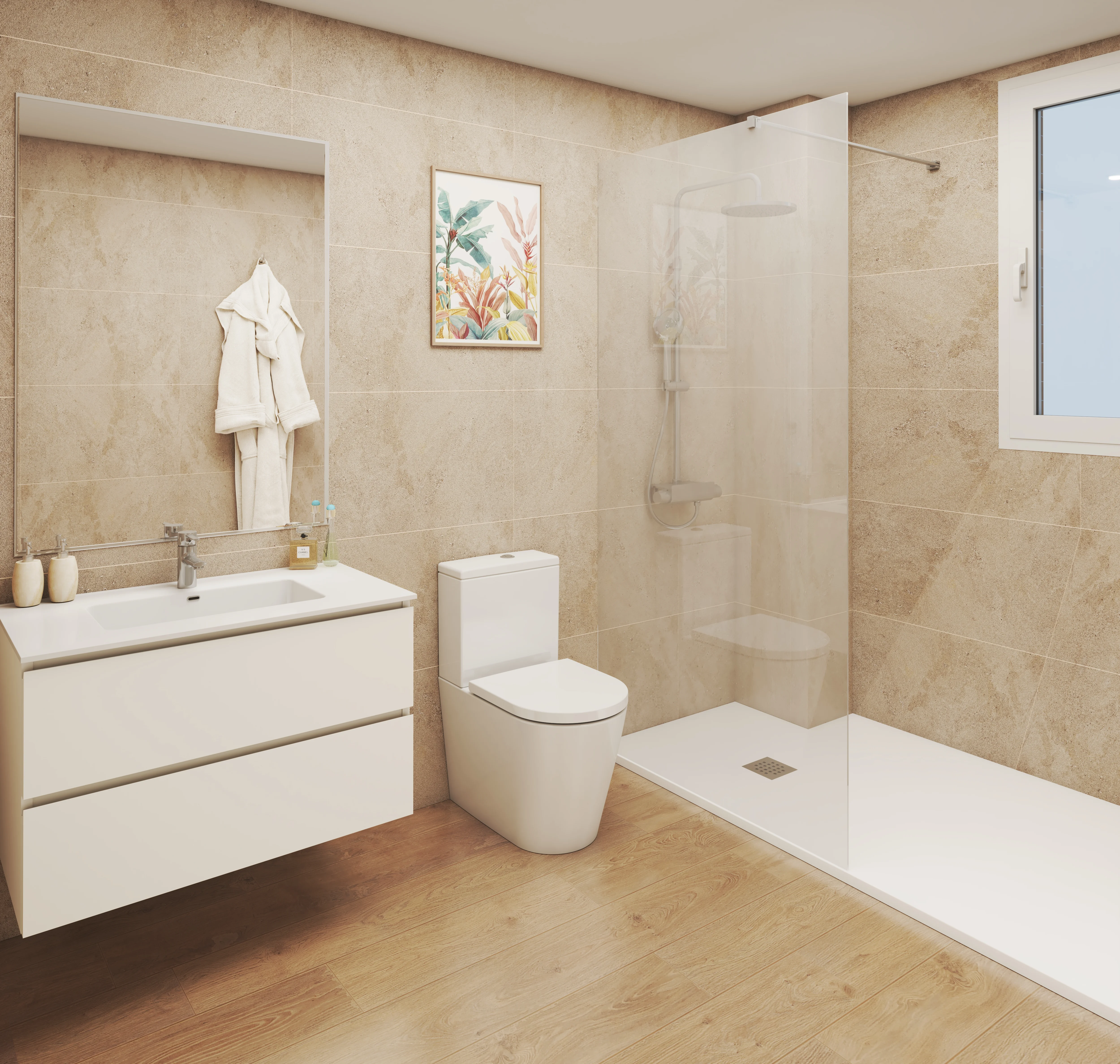 Baño de piso nuevo en SEDETAN Residencial con sanitarios de porcelana vitrificada